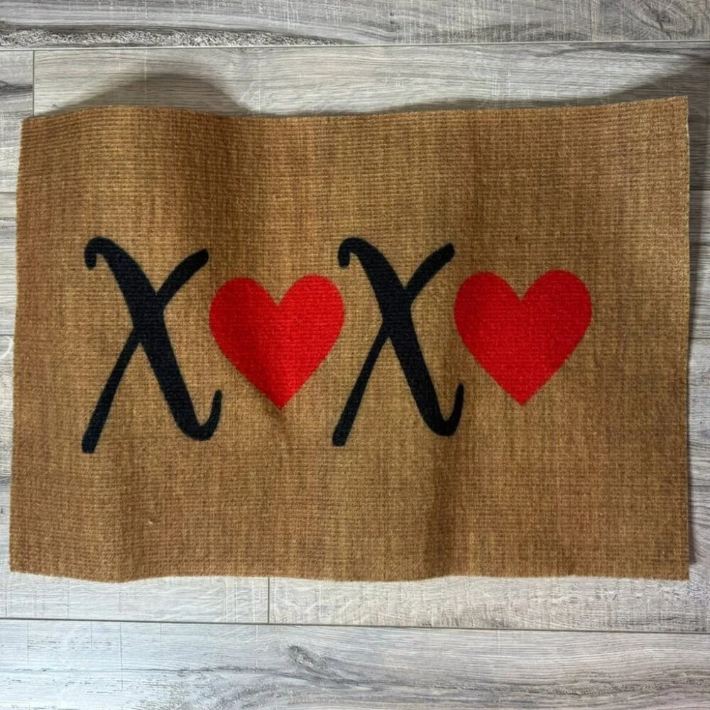 Matt floor xoxo hearts black red brown cute mat valentines love X o X o heart